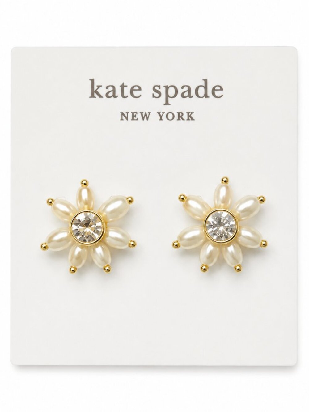 kate spade New York Pearl & Crystal Flower Stud Earrings - Cream & Gold